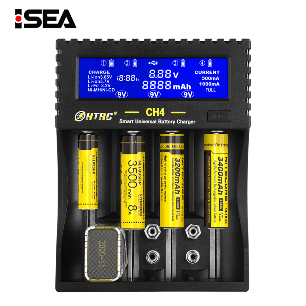 HTRC-cargador de batería con 4 ranuras, dispositivo inteligente LCD para Li-ion, li-fe, Ni-MH, ni-cd, AA/AAA/26650/6F22/16340/9V, cargador de batería 18650