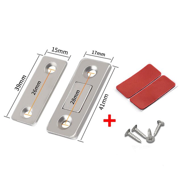 Self-adhesive Latch Strong Magnetic Steel Catch For Door Cabinet Cupboard Closer Drawer Closet Wardrobe Bathroom Sliding Door: Silver