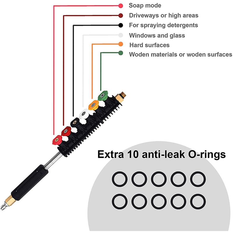 Power Washer Accessories-Pressure Washer Attachment Set - Power Washer Hose Attachment With 6 Spray Nozzle Tips-4000 PSI