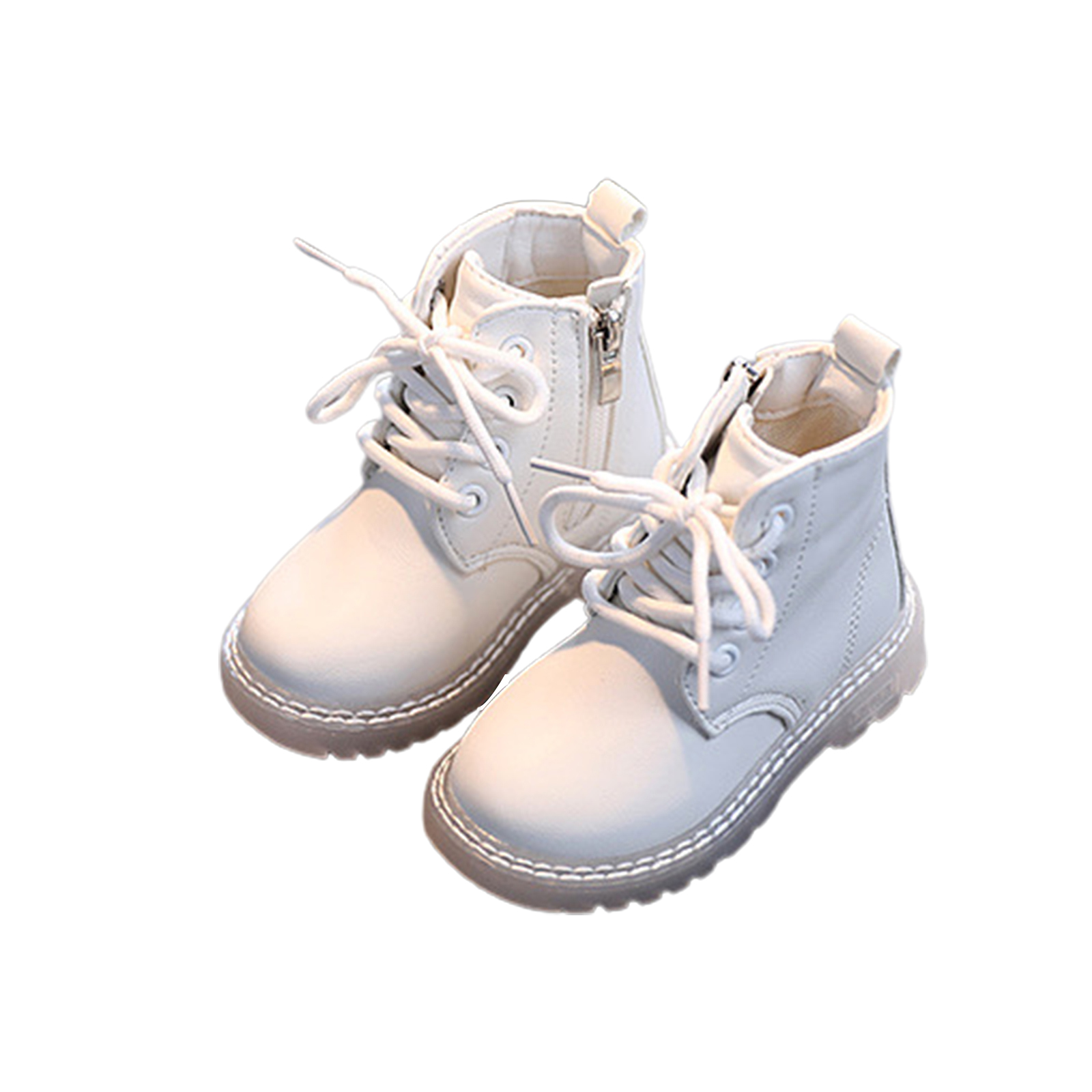 Citgeett-Botas a prueba de agua para niños y niñas, Botines de cuero PU con cordones y cremallera lateral: A / 26