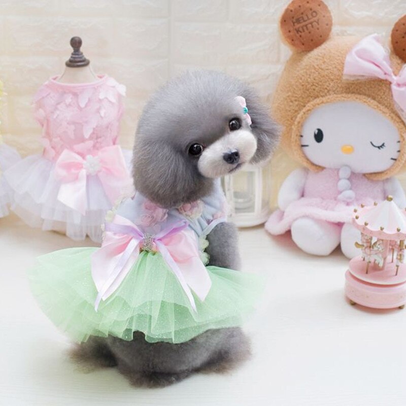 Sommer Felsen Kleine Hund Kleidung SchöNe Kleid Spitze Tüll Ärmellose Jacke Bowknot Chihuahua Yorkshire Pudel Prinzessin Kleid