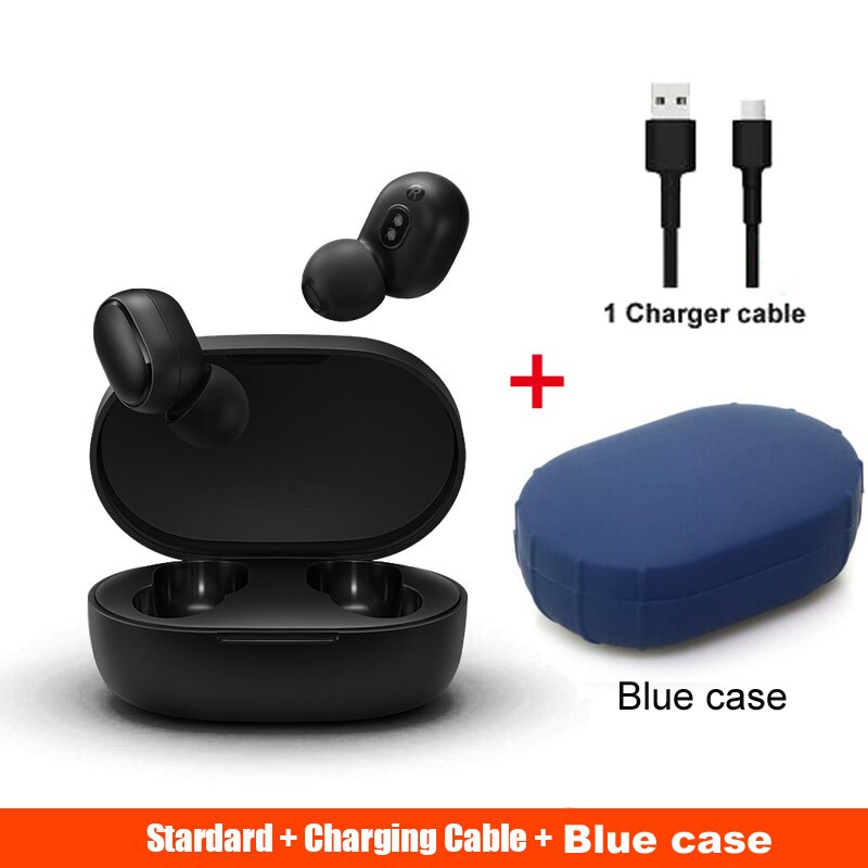 Xiaomi mijia AirDots VS Redmi Airdots bluetooth earphones TWS AirDots Earphone headset earbuds smart AI Control headsets: add blue case cable