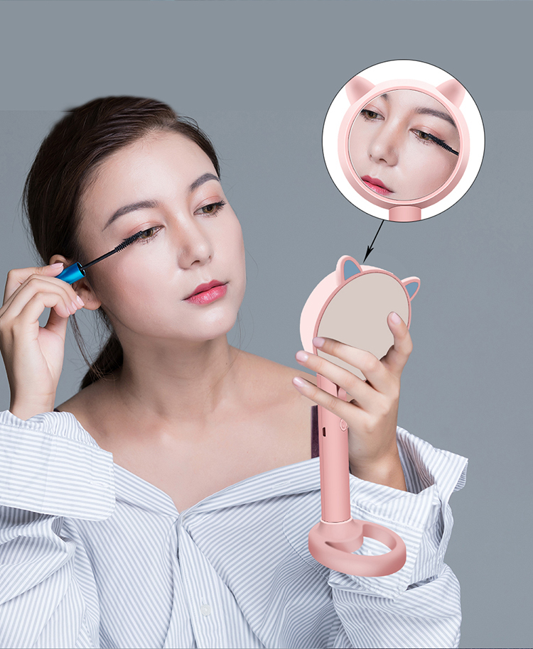 AiLESEN Cute Cat Ears Makeup Mirror And Table Desktop Lamp Third gear light adjustable Multi-function makeup mirror