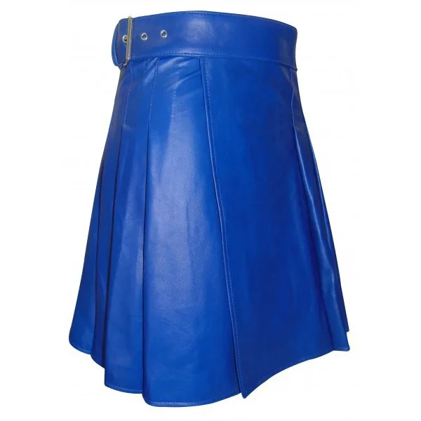 Mens Faux Leather Pleated Skirt Cross-Dresser Costume Adjustable Buckle High Waist Gothic Short Skirts for Club Rave Party: XXXL / Blue