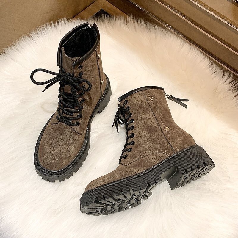 Skinnstøvler kvinner vintersko plattform kvinner støvler varme solide korte plysjsko kvinne kryssbundet