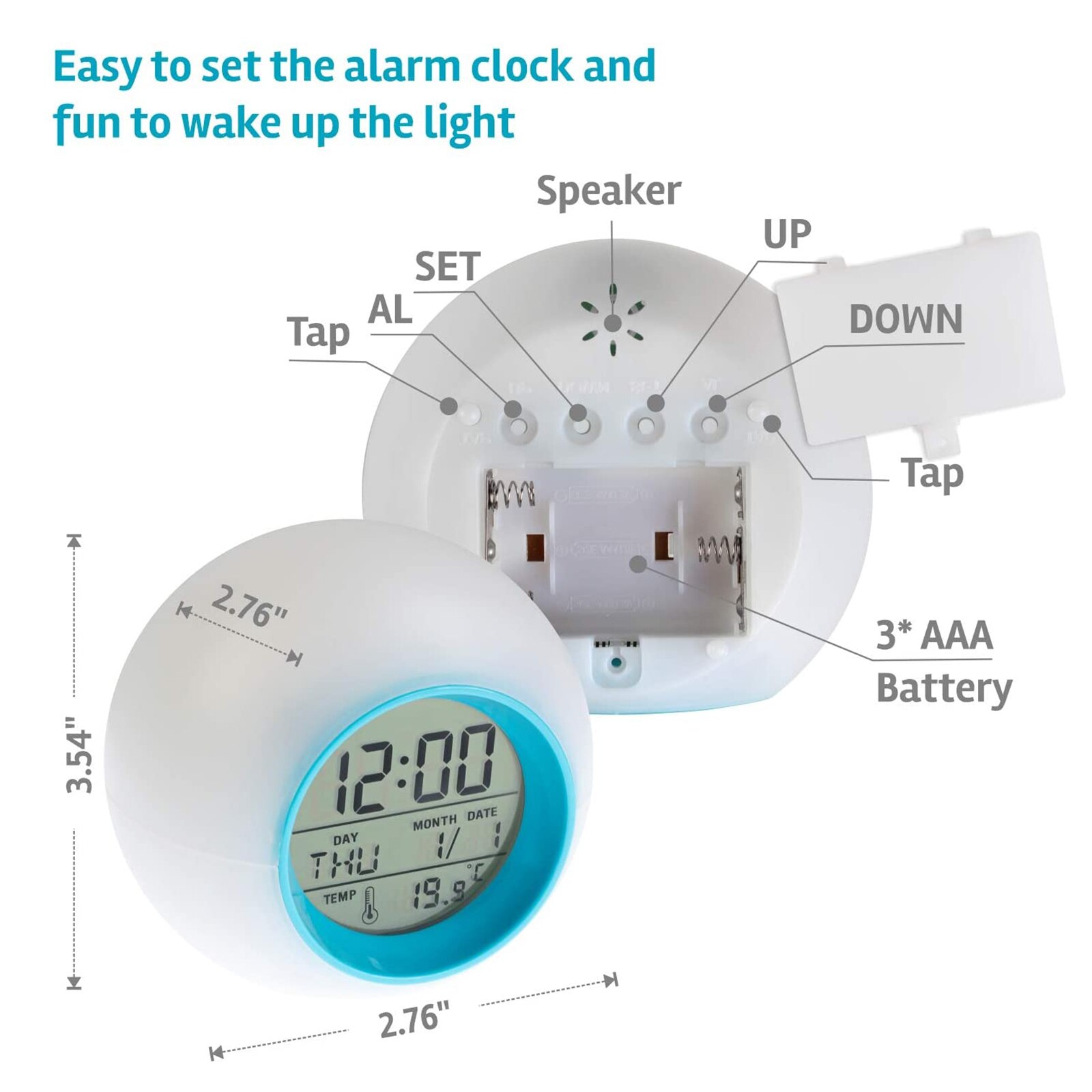 Round Colorful Alarm Clock Digital Clocks Multi-color Temperature Display With Night Light Screen Backlight Manual