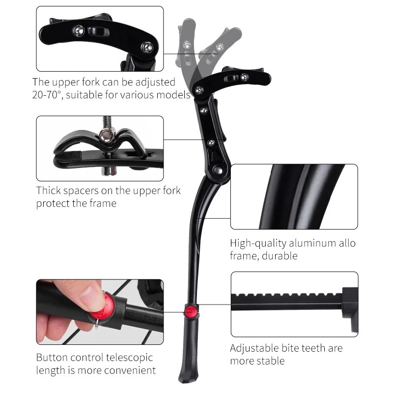 ROCKBROS Bicycle Kickstand Bike Parking Stand Road Bike MTB Racks Side Kick Stand Foot Adjustable 36-40.5cm Bike Holder Footrest
