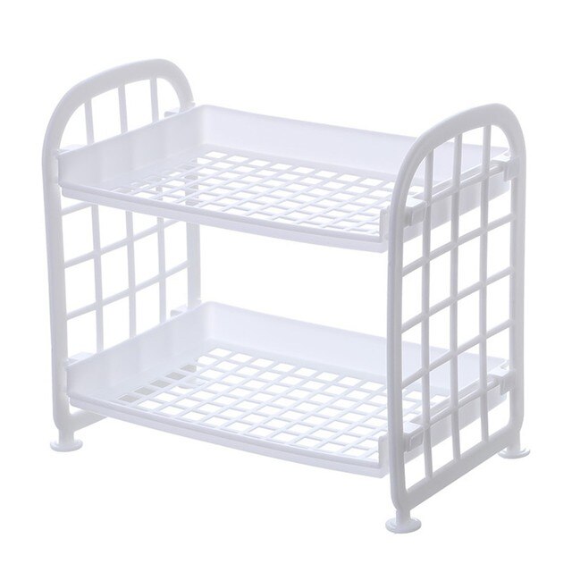 Two-layer Hollow Plastic Shelf Tabletop Kitchen Organizer Bathroom Double-layer Cosmetic Storage Shelf: 1