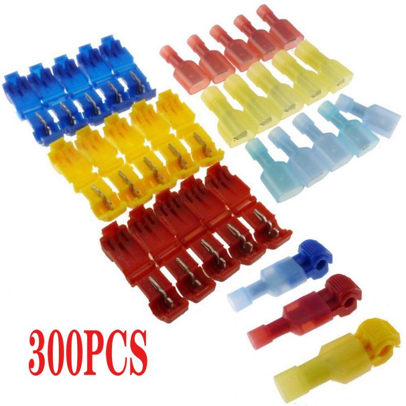 Quick Electrical Cable Connectors Snap Splice Lock Wire Crimp Terminals T-Taps/Male Insulated Wire Terminal Connectors Kit Set: 300pcs
