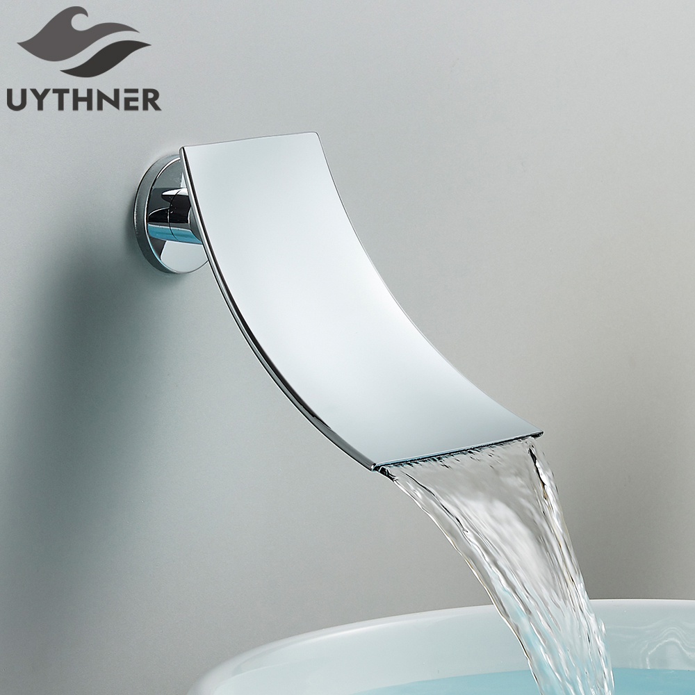Brass Waterfall Faucet Spout Wall Mounted Bath Spout Bathroom Faucet Water Outlet Faucet Accessories Chrome/Golden/Black/nickel: Light Grey