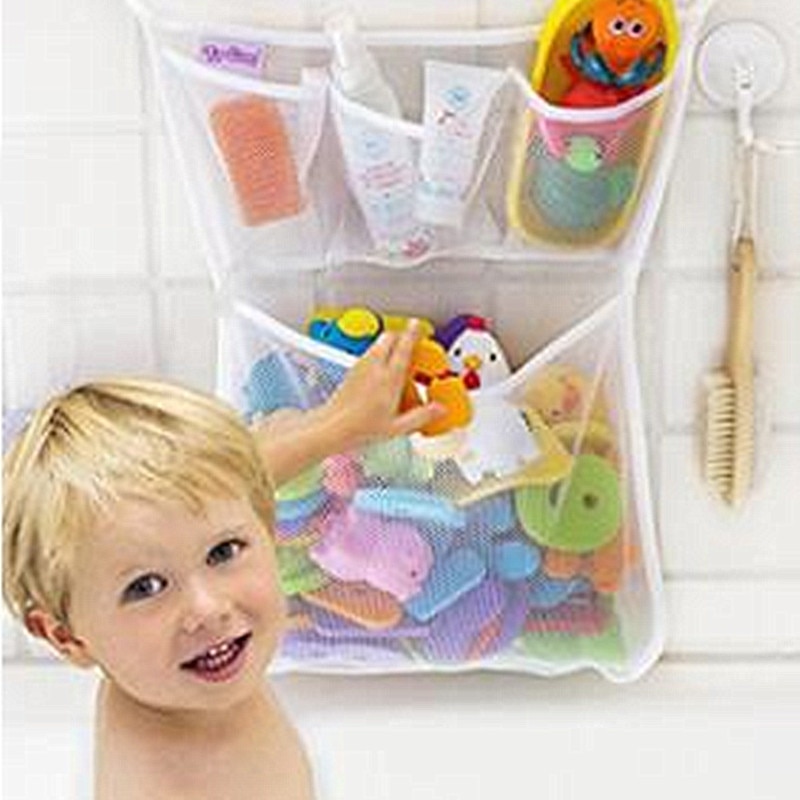 Cesta de malla para bebé, juguete de bañera para niños, red de almacenamiento, bolsa colgante plegable, organizador para baño, bañera de bebé