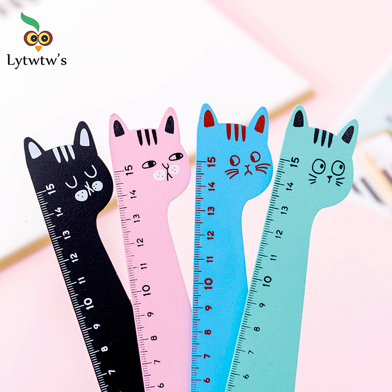 1 stk lytwtw& #39 ;s kat slik farve kawaii papirvarer tegneserie tegning koreansk kontor skole killing lige træ lineal