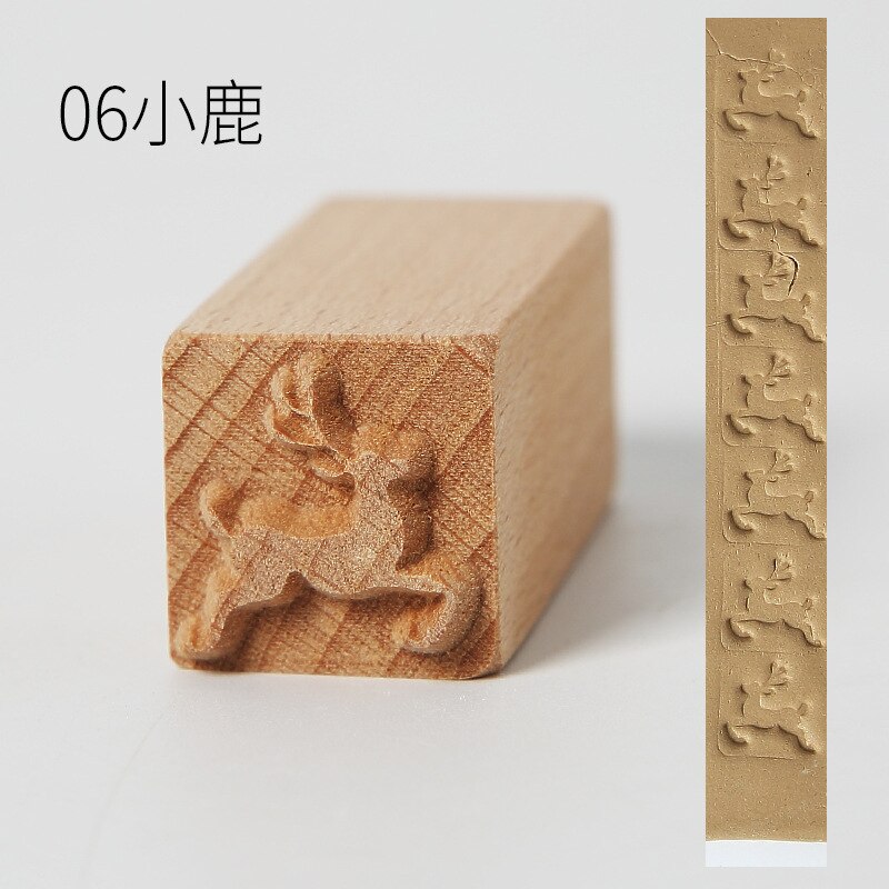 Pottery Wood Texture Seal 16-piece Set of Solid Wood Cartoon Seal Tool Pottery Clay Clay Moon Cake Stamp Mold: 06