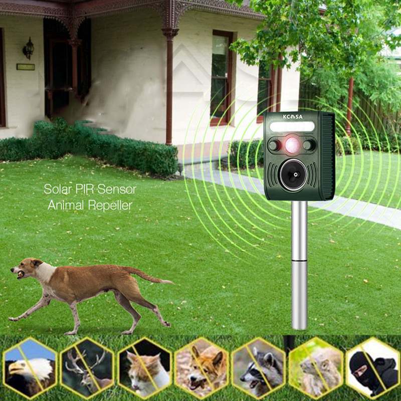 Tuin Smart Ultrasone PIR Motion Sensor Solar Animal Verdrijver Sterke IP44 Zaklamp Hond Repeller voor Outdoor Night Lights