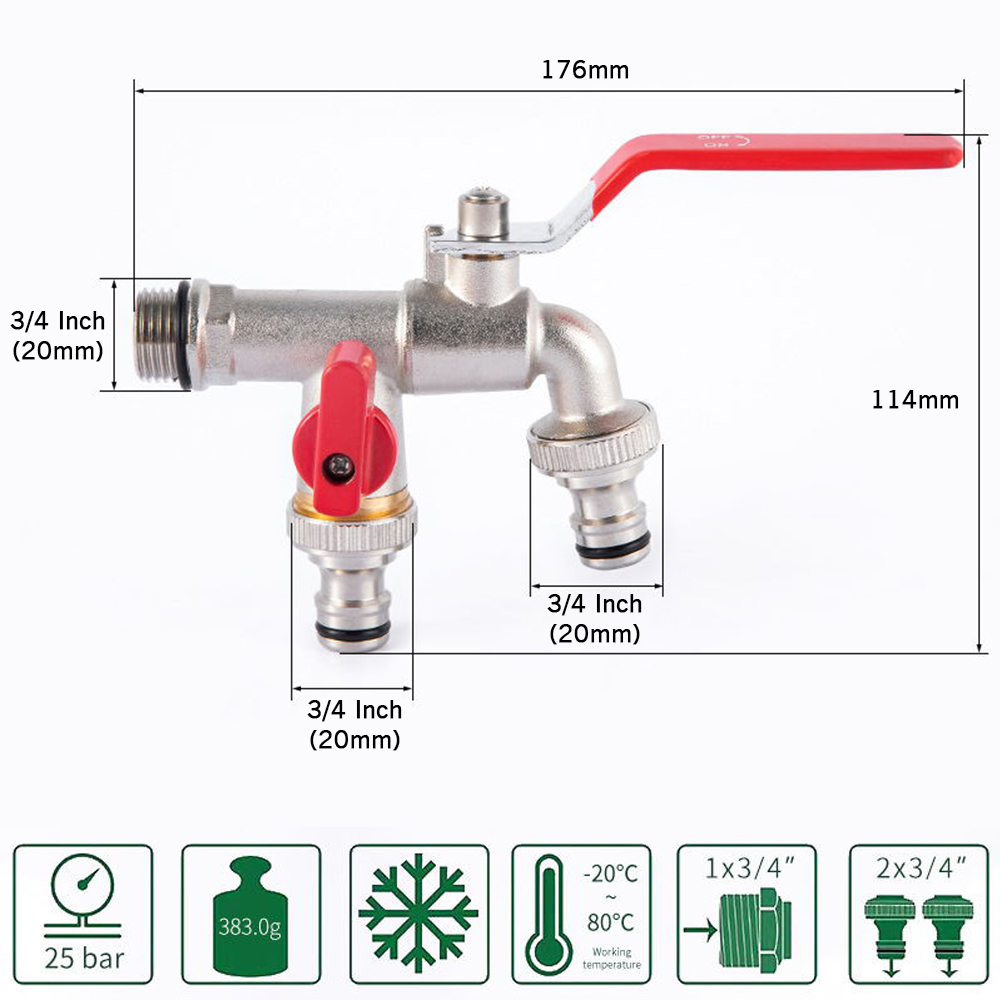 Enkelt dobbelthane 1/2 tommer 3/4 tommer 1 tommer udløb havevandtank adapter slange vandhane tilslutningshane udskiftning monteringsventil: Rød 5