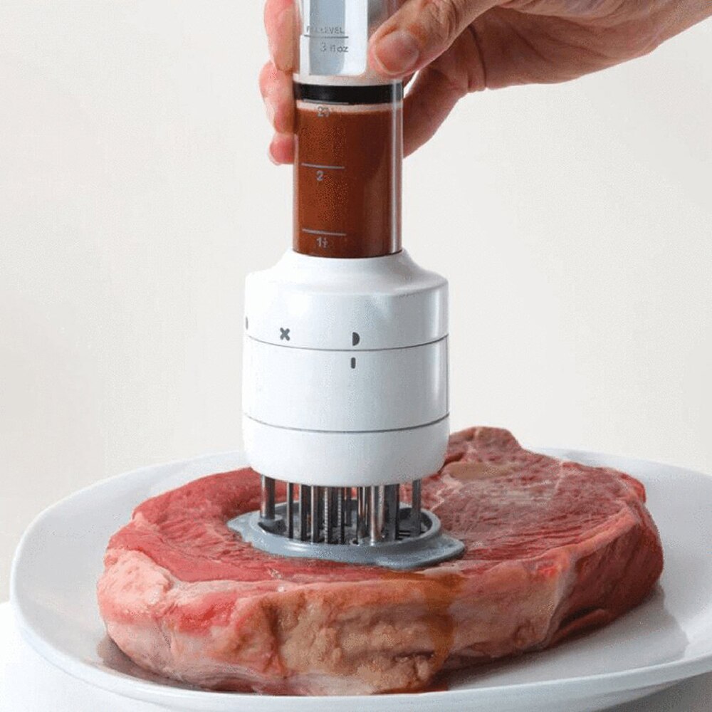 Rustfrit stål kød injektor nål kød mørningsmiddel marinade kød smag sprøjte injektorer køkken kød værktøj bbq fest gadgets