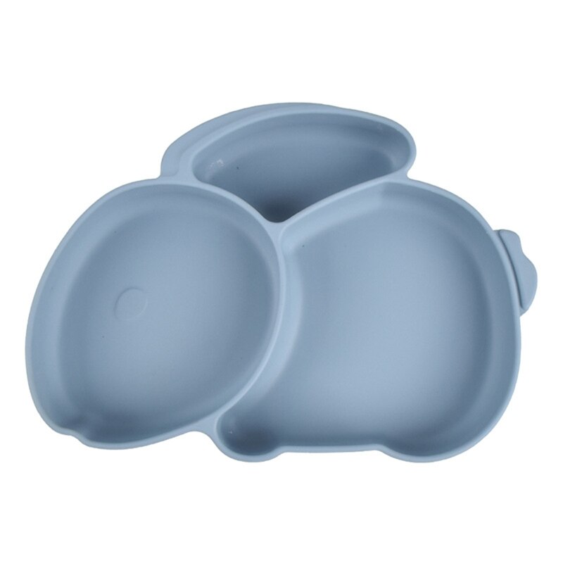 Baby Suction Bowl Divided Dinner Plate Infants Learning Feeding Dish Non-toxic BPA-Free Silicone Solid Color Cute Cartoon: Y21
