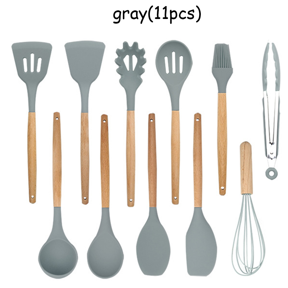 Silicone Kitchenware Cooking Utensils Set Heat Resistant Kitchen Non-Stick Cooking Utensils Baking Tools With Storage Box: gray 11PCS