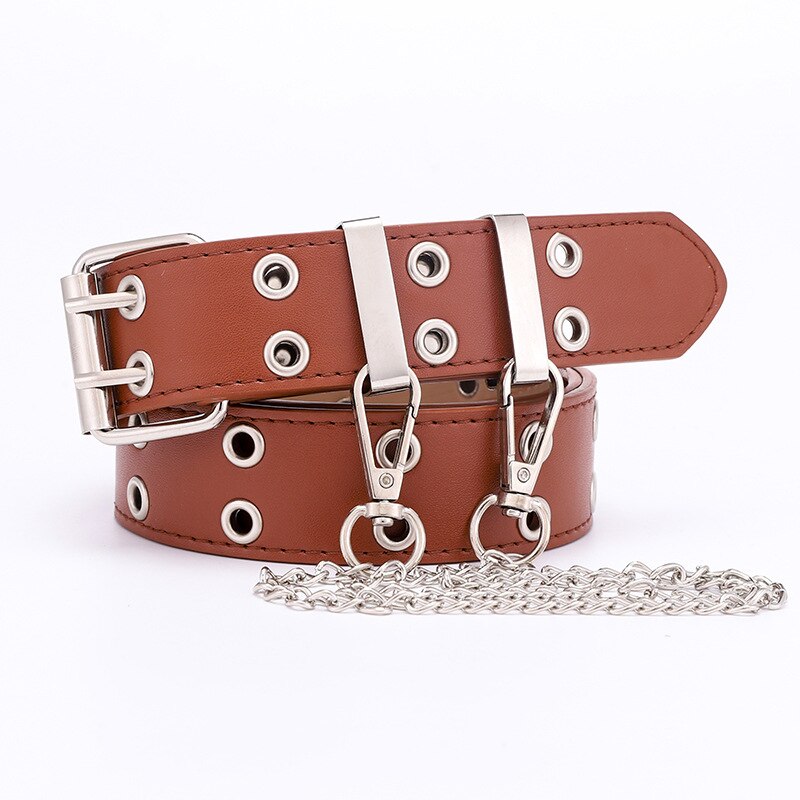 Punk stil kæde talje bælte til jeans kjole pu læder kvindelige damer rock stil luksus mærke rem bælter: 3.3cm kamelkæde