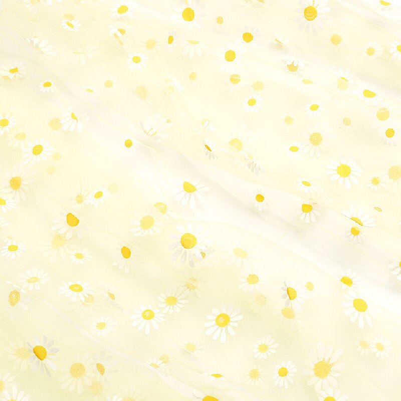 Daisy trykt organza stoff for jenter sommerkjole prinsesse kjole håndlaget diy klesdekorasjon liten daisy diy tyll: Gul