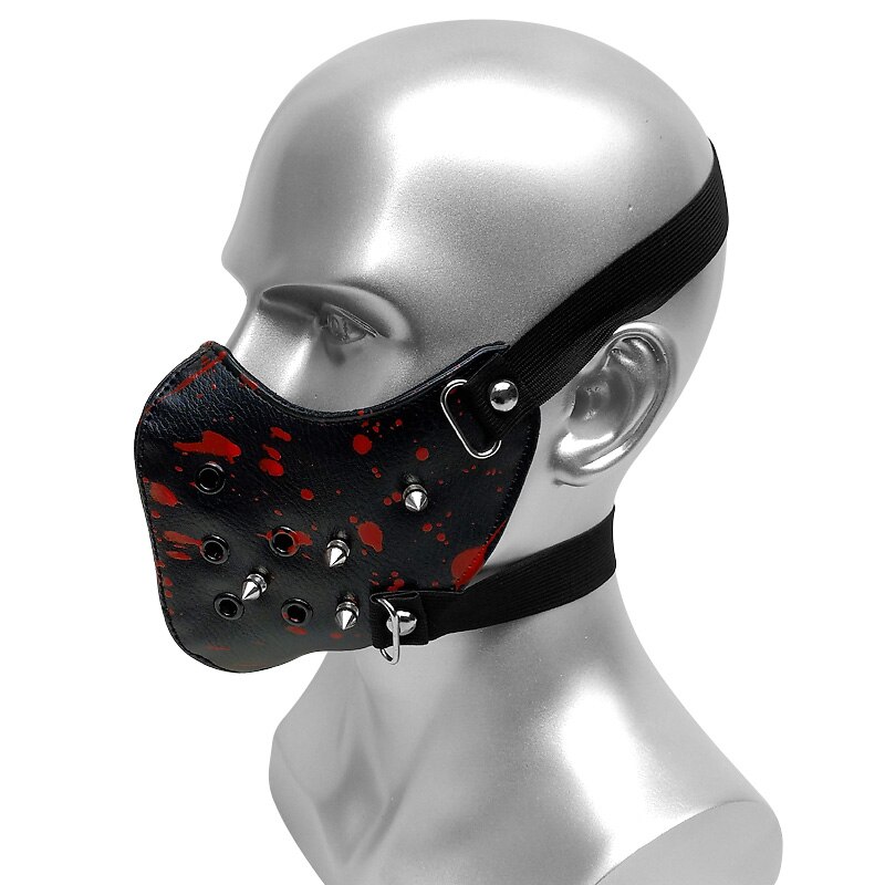 Sort fest punk maske med nitte pu læder maske tryk mænd kvinder hip hop masker bar scene performance masker