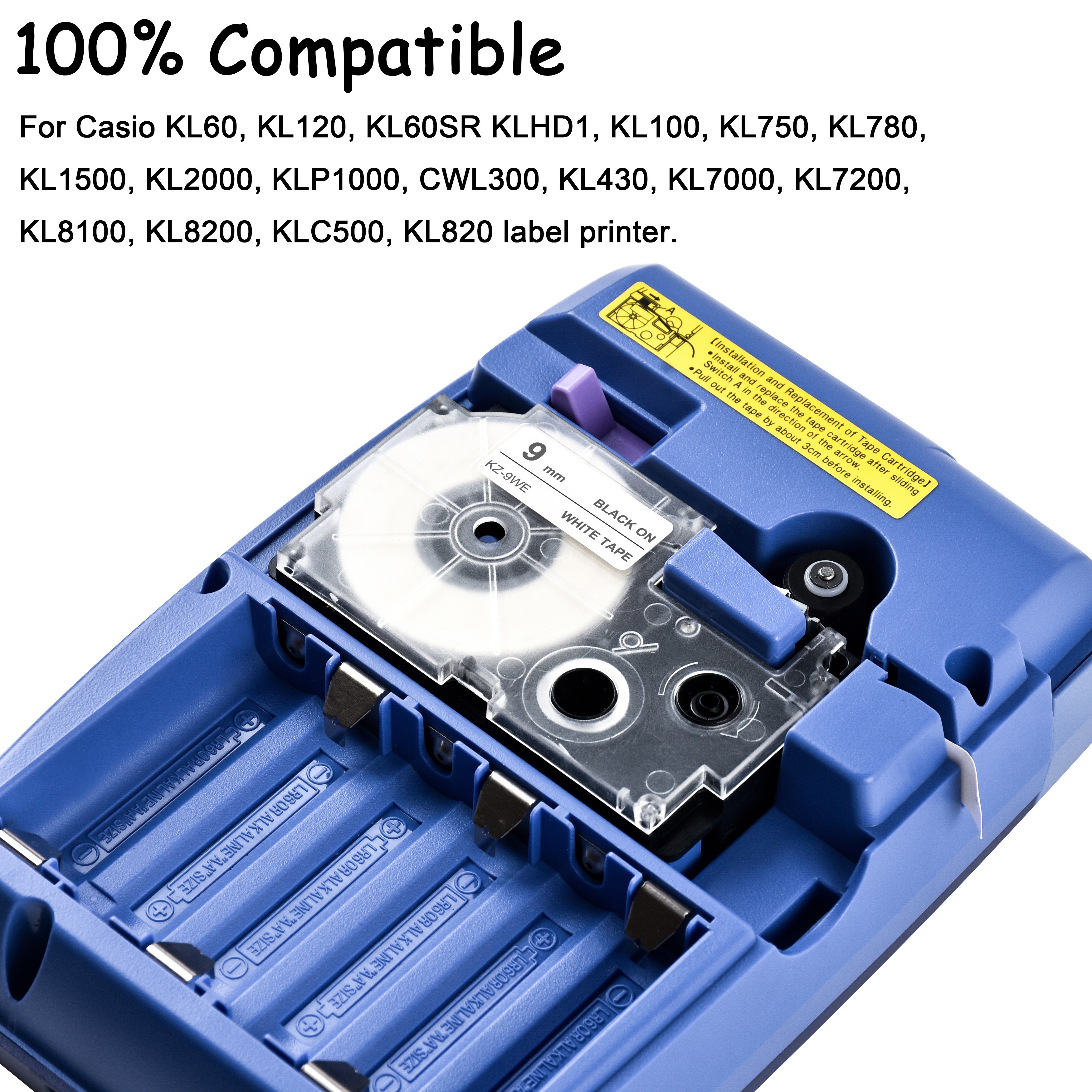 CIDY 5pks XR-9WE XR 9WE XR9WE 9mm zwart op wit tape cartridge compatibel voor EZ label printer Casio KL-60-L KL-120L KL-100