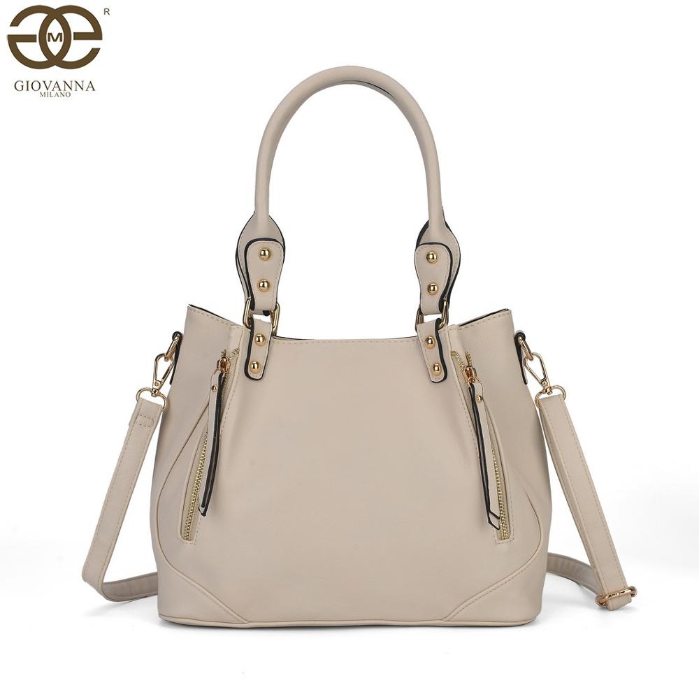 Giovanna Milano Bolso mujer de hombro grande con doblado bolsos de mano para chicas tote casual con correa ajustable y cremalleras de adorno PU en color liso cierre con cremallera tamaño oficina T10969