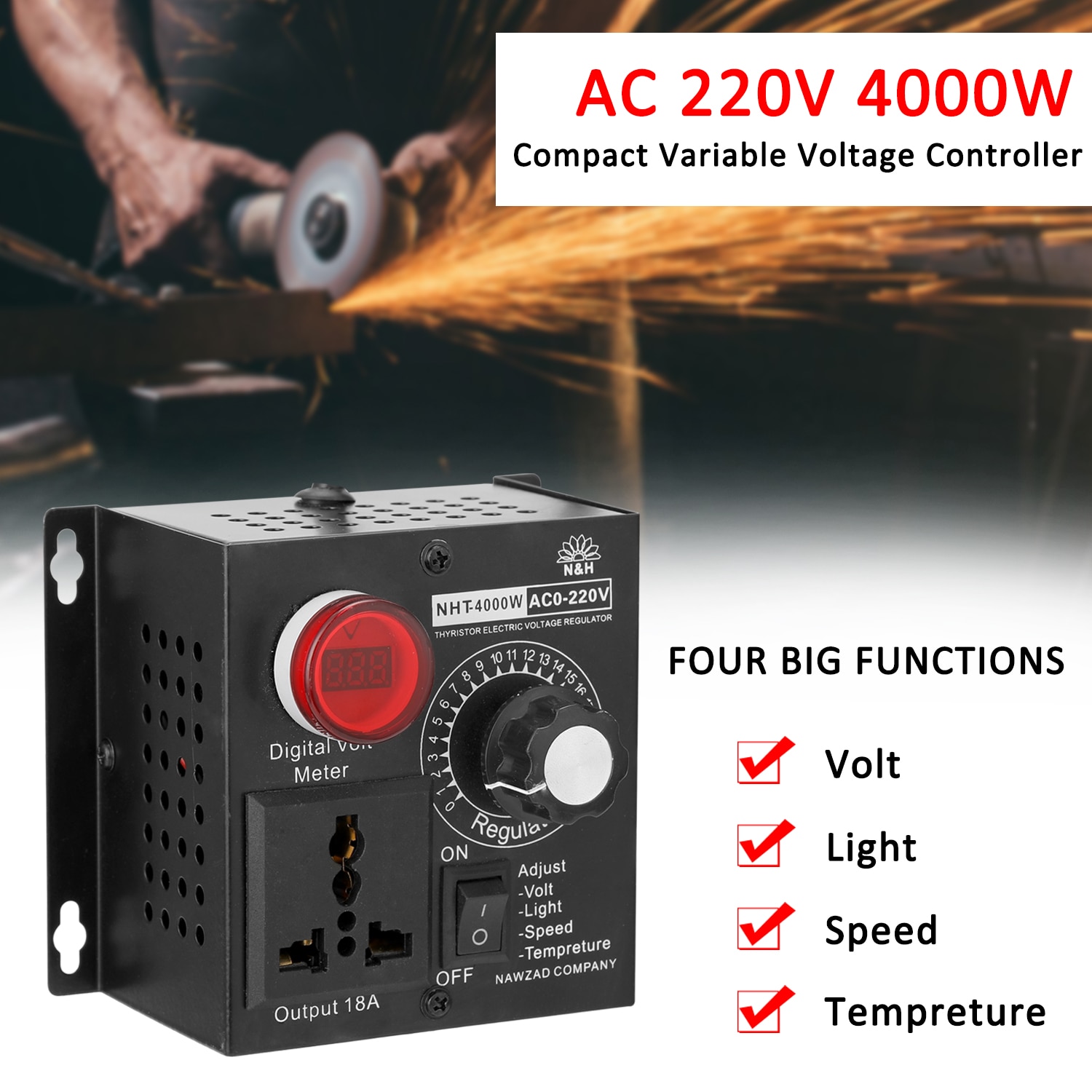 Ac 220v 4000w kompakt variabel spændingsregulator bærbar hastighed temperatur lysspænding justerbar lysdæmper