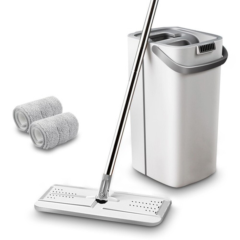 Fregona plana y cubo para limpiar el suelo, juego de herramientas de microfibra con cubo para limpieza de la casa, lavado a mano: White-2 cloth