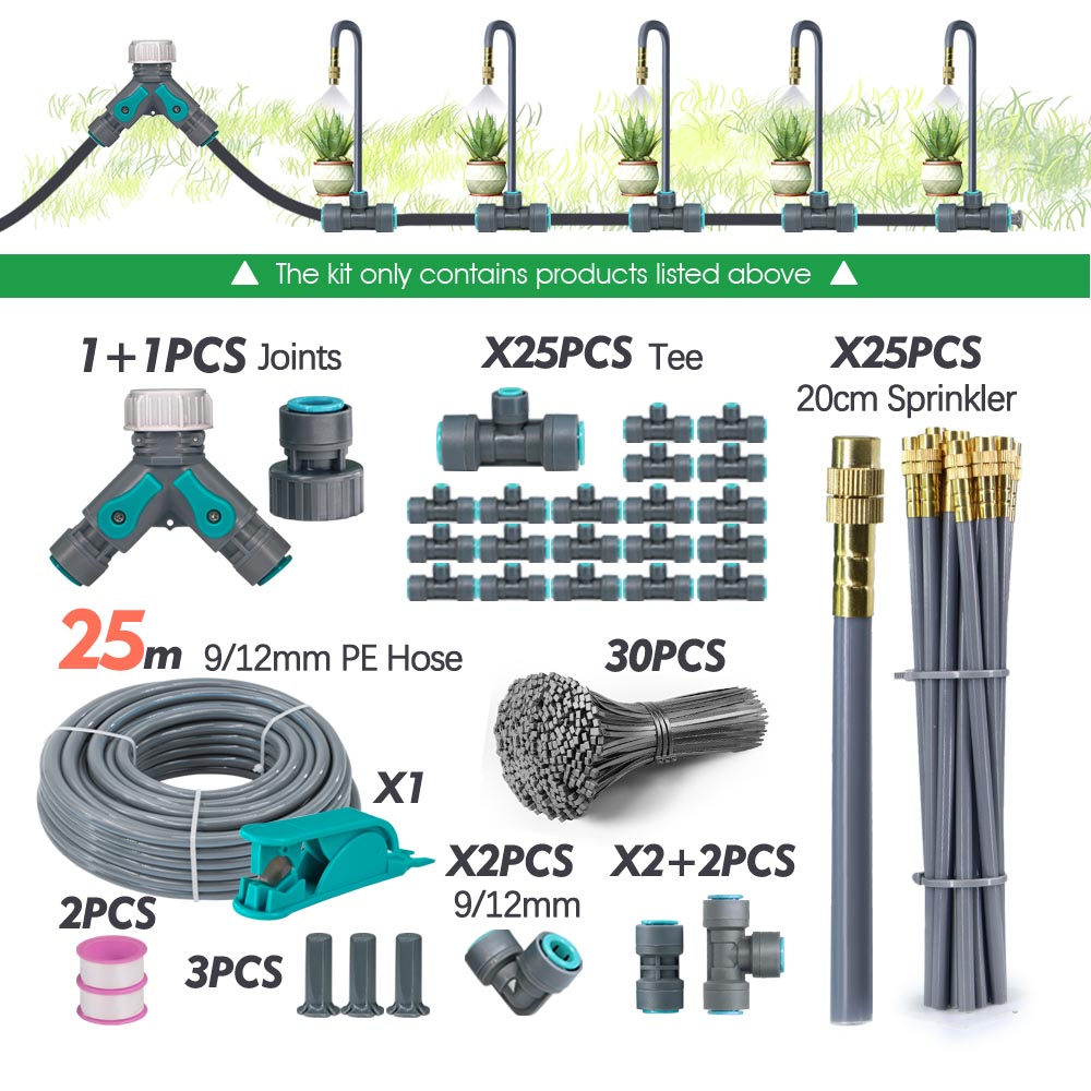 3/8" 9/12mm Garden Auto Watering System 20cm Free Bend Adjustable Sprayer Nozzle Misting Cooling Plants Irrigation Sprinkler Kit