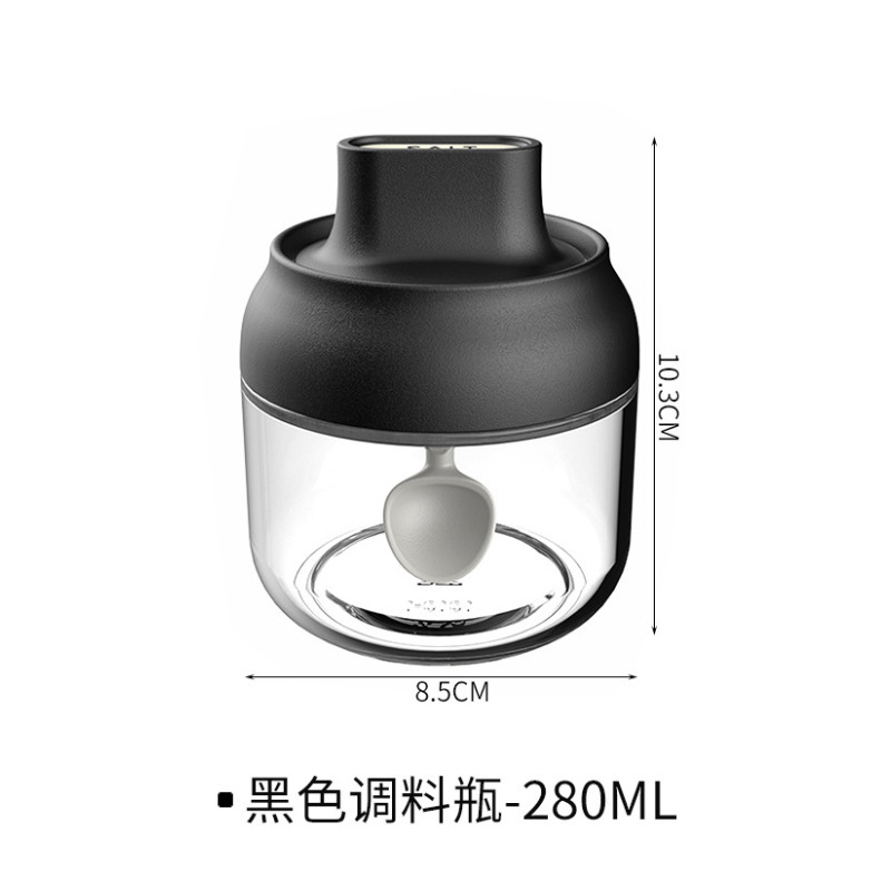 Keuken Glazen Kruiden Flessen Glas Suiker Zout Honing Opslag Jar 280Ml Kruiden Opbergdoos Met Borstel Lepel Deksel Accessoires 1Pc: Black-spoon