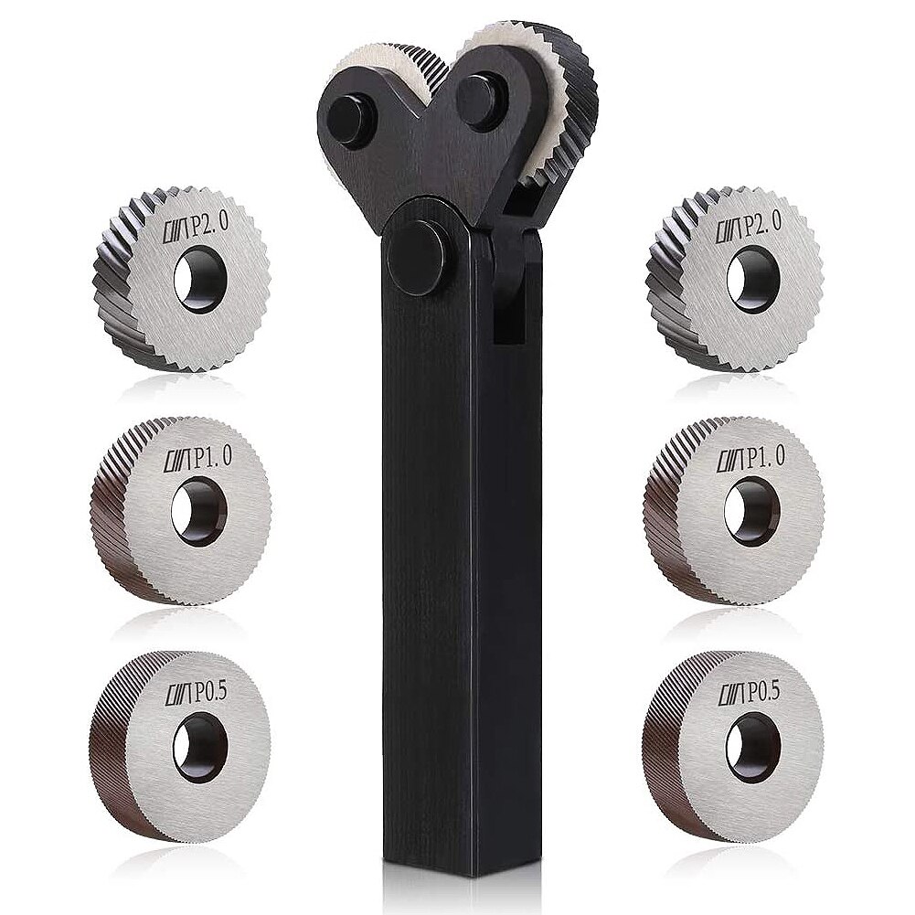 7PCS Knurling Tool 0.5/1/2mm Diagonal Dual Wheel Linear Knurl Set Steel Lathe Cutter Wheel Knurling Tool Holder Hob Set