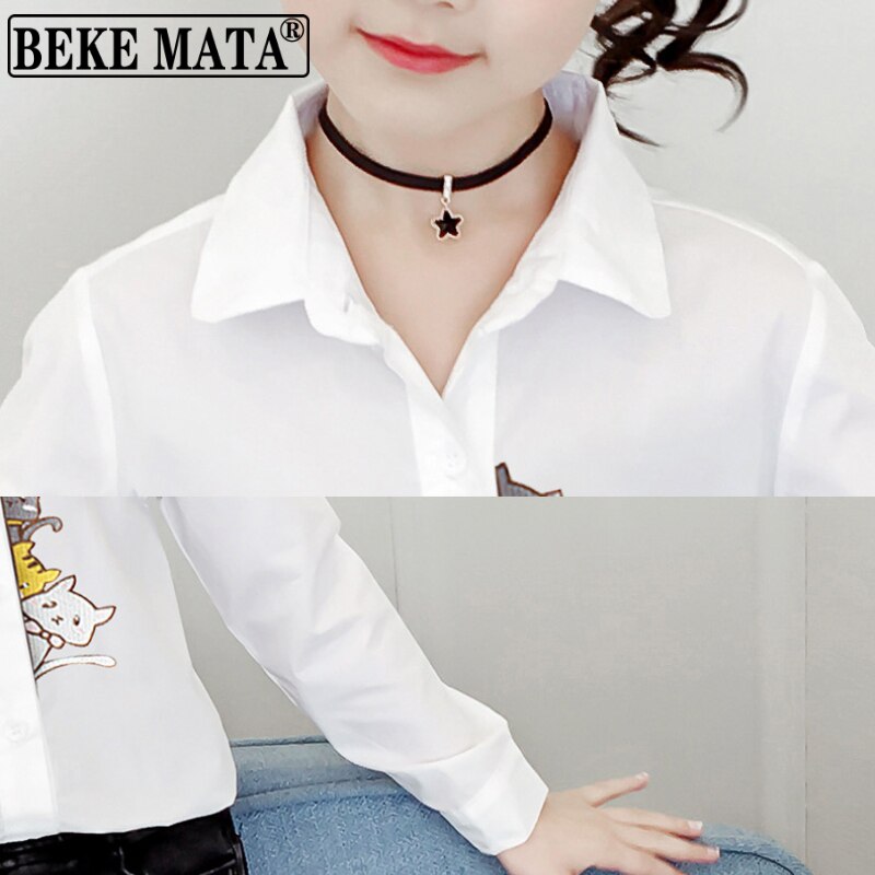 Beke mata blusa branca para crianças meninas 2022 primavera menina grande topos de manga longa adolescente escola meninas camisas roupas infantis 4 a 13