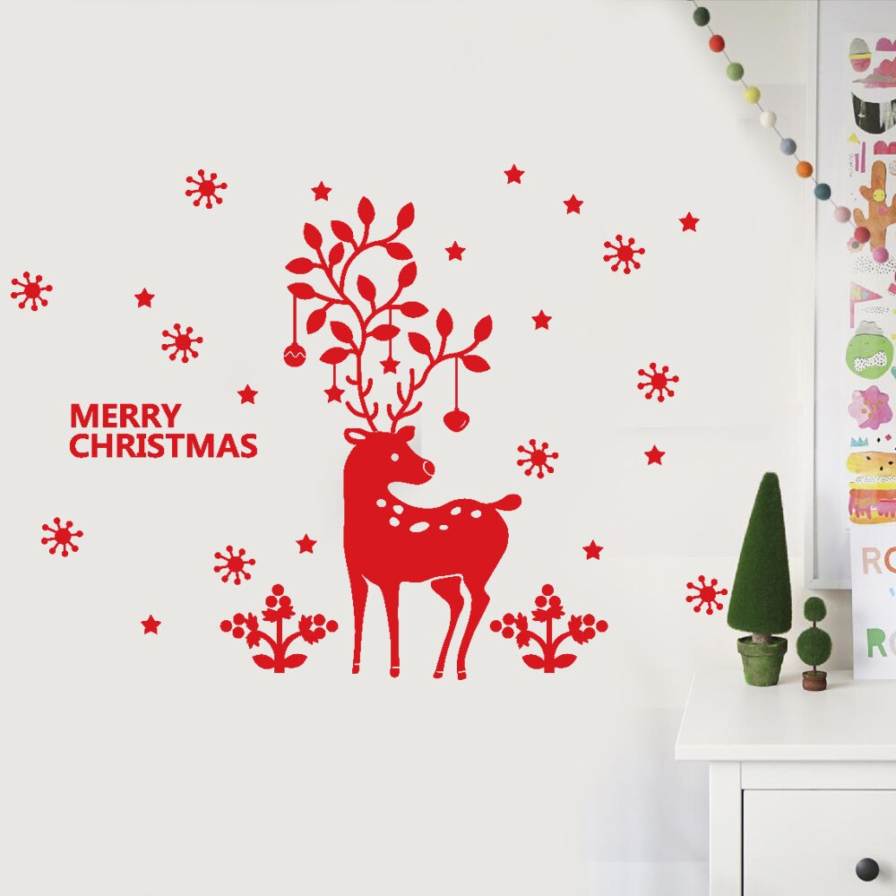 Year White deer Window Stickers Christmas Wall Stickers Snow Christmas Decoration Bedroom PVC electrosta Wallpaper stickers