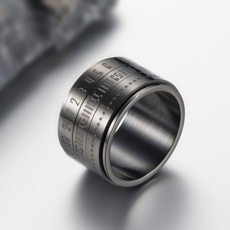Anillo grande y ancho para hombre, anillo giratorio de acero inoxidable con número de , Color negro, dorado y plateado, anillo Punk