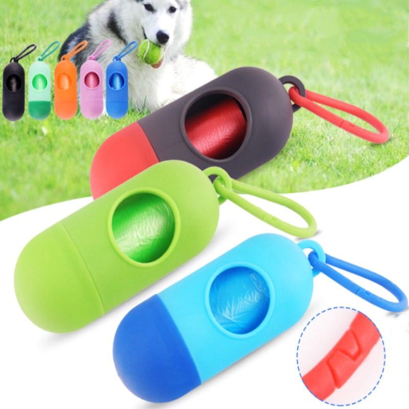 Sac poubelle pour chien avec distributeur de sacs à excréments et Clip de transport comprenant 1 rouleau (15 sacs) sacs anti-fuite respectueux de la terre pour animaux de compagnie