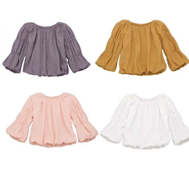 Pasgeboren Kids Baby Meisje Herfst Herfst Tops Tee Lantaarn Mouwen Tops Shirts Blouse Warm Ronde Hals Kleding 1-6Y