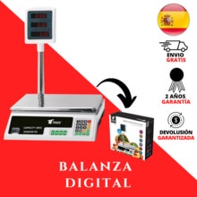 Thulos Balanza Digital Comercial Electrónica, Pantalla LED, 8 Funciones, Bascula TH-BD30, Capacidad de 30KG Batería Recargable
