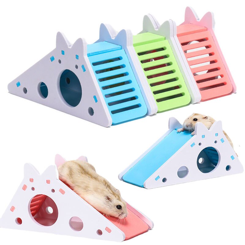 Tobogán de hámster ensamblado, juguete de conejillo de indias, oso dorado, casa de hámster colorida de madera, jaula para mascotas pequeñas, accesorios para hámster