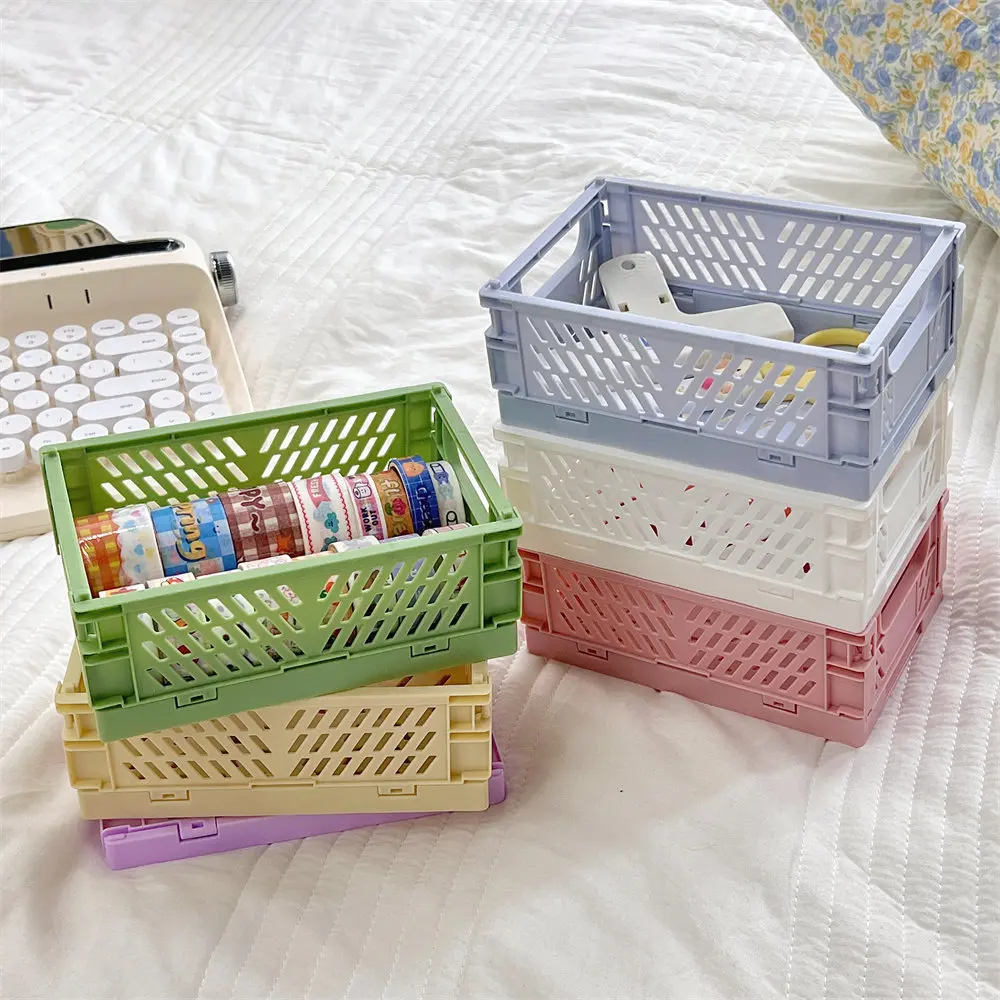 6-color folding plastic storage box, student desk tidying tape, stationery folding basket, storage basket, storage box
