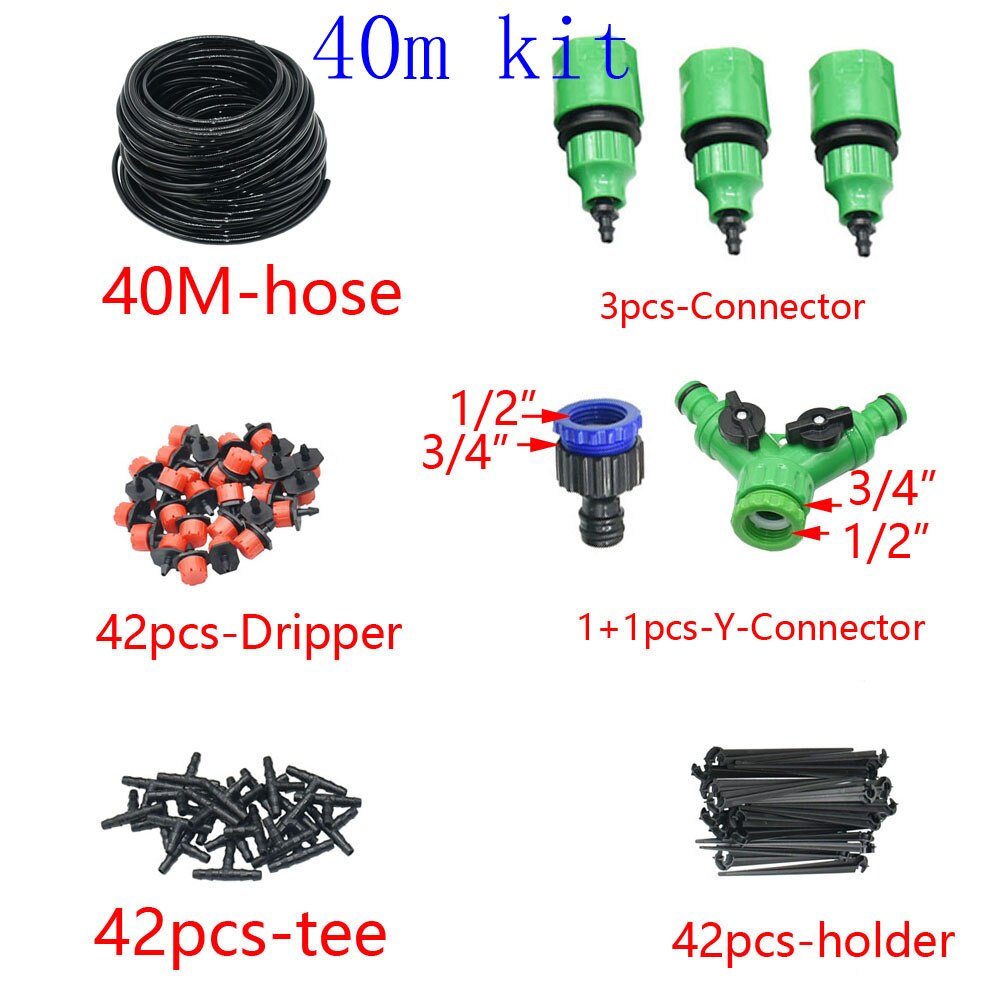 50M-5M DIY Drip Irrigation System Automatic Watering Garden Hose Micro Drip Watering Kits with Adjustable Drippers: 40M
