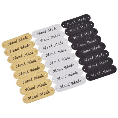 Hand Made Letter PU Leather Tags DIY Sewing Craft Clothing Supplies Oval Shaped Labels For Jeans Bags Decoration Accessory: 48pcs mixed color