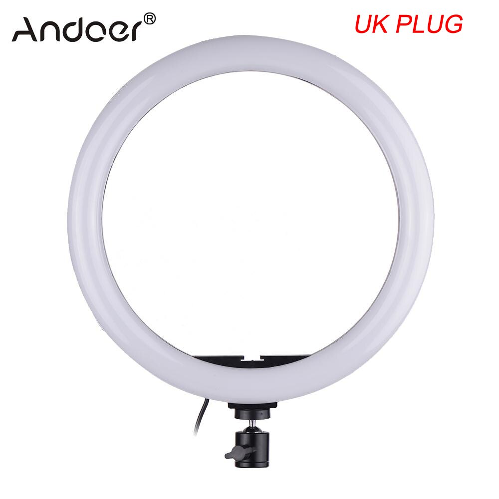 RU CZ STOCK LED lumière annulaire vidéo lampe de remplissage 24W réglable 2700-5500K température de couleur avec support de Smartphone 2 pièces têtes à billes: UK PLUG