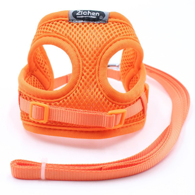 Breathable Mesh Small Dog Pet Harness and Leash Set Puppy Cat Vest Harness Collar For Chihuahua Pug Bulldog Cat arnes perro 10E: orange / S