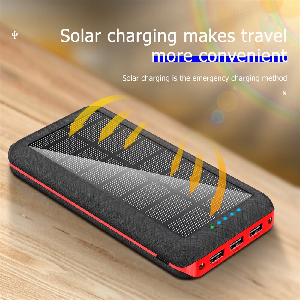 PINZHENG-Banco de energía Solar de 20000 mAh, con función de carga inalámbrica, capacidad para cargador portátil con linterna LED
