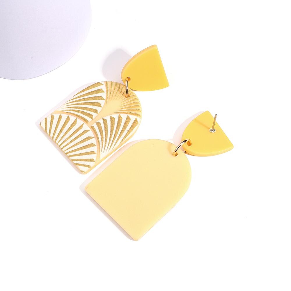 AMORCOME Light Yellow Color Flower Stripe Pattern Geometric Acrylic Earrings for Women Simulated Polymer Clay Ethnic Earrings