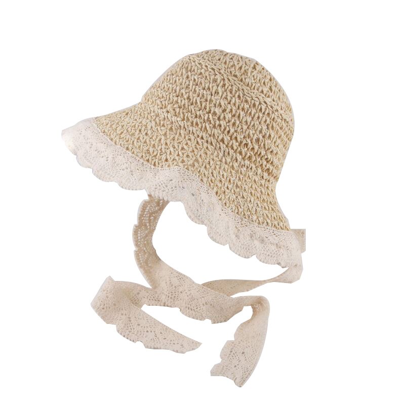 Spitze freundlicher Panama Hüte für Mädchen Stroh murmeln Baby Hütte Sommer freundlicher Sonnenhut für Mädchen Strand Baby Mädchen Kappe 1PC: khaki