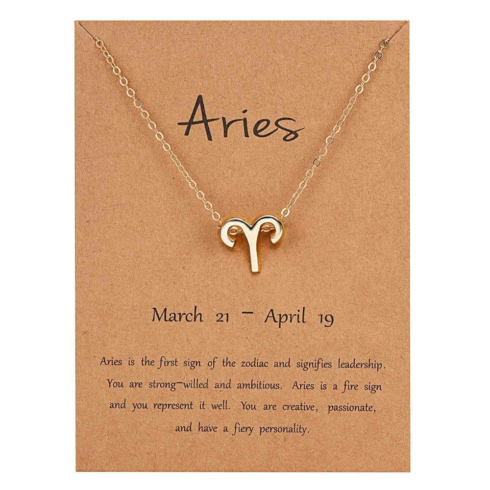 Rinhoo 12 Constellation Necklace Zodiac Sign necklace with Card Pendant Necklace charm Message Card Birthday for Women Girl: gold Aries