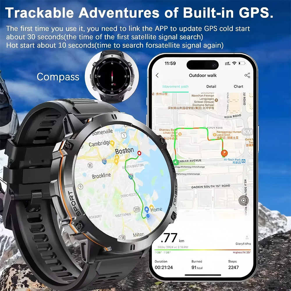 2025 novos homens gps esportes relógio inteligente 1.73 ''amoled bússola freqüência cardíaca 1000mah bateria bluetooth chamada 10atm à prova dwaterproof água smartwatch