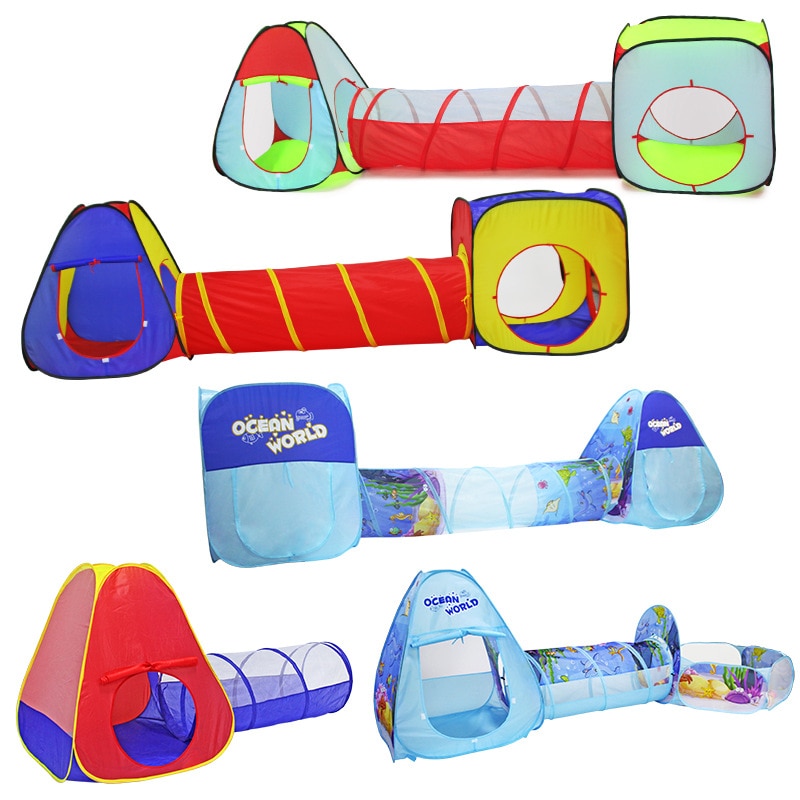 3 In 1 Kinderen Indoor Outdoor Kruipen Vouwen Spel Huis Stip Tunnel Schieten Marine Ballenbad Speelgoed Kids Tent